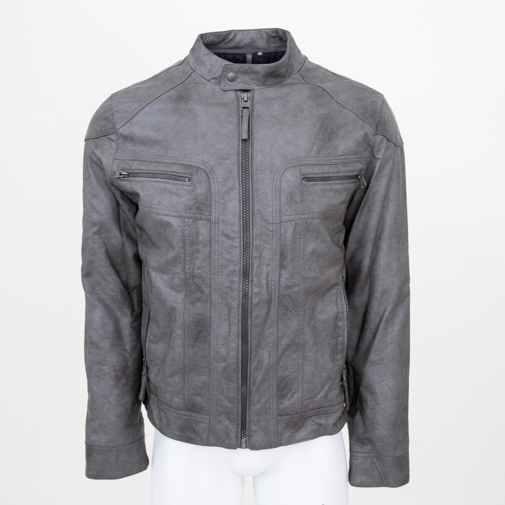 Calvin Klein Mottled Grey Faux Leather Moto Jacket